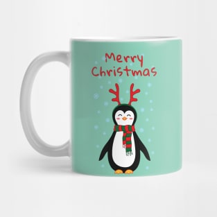 Merry christmas! Penguin with scarf and reindeer antlers. Mug